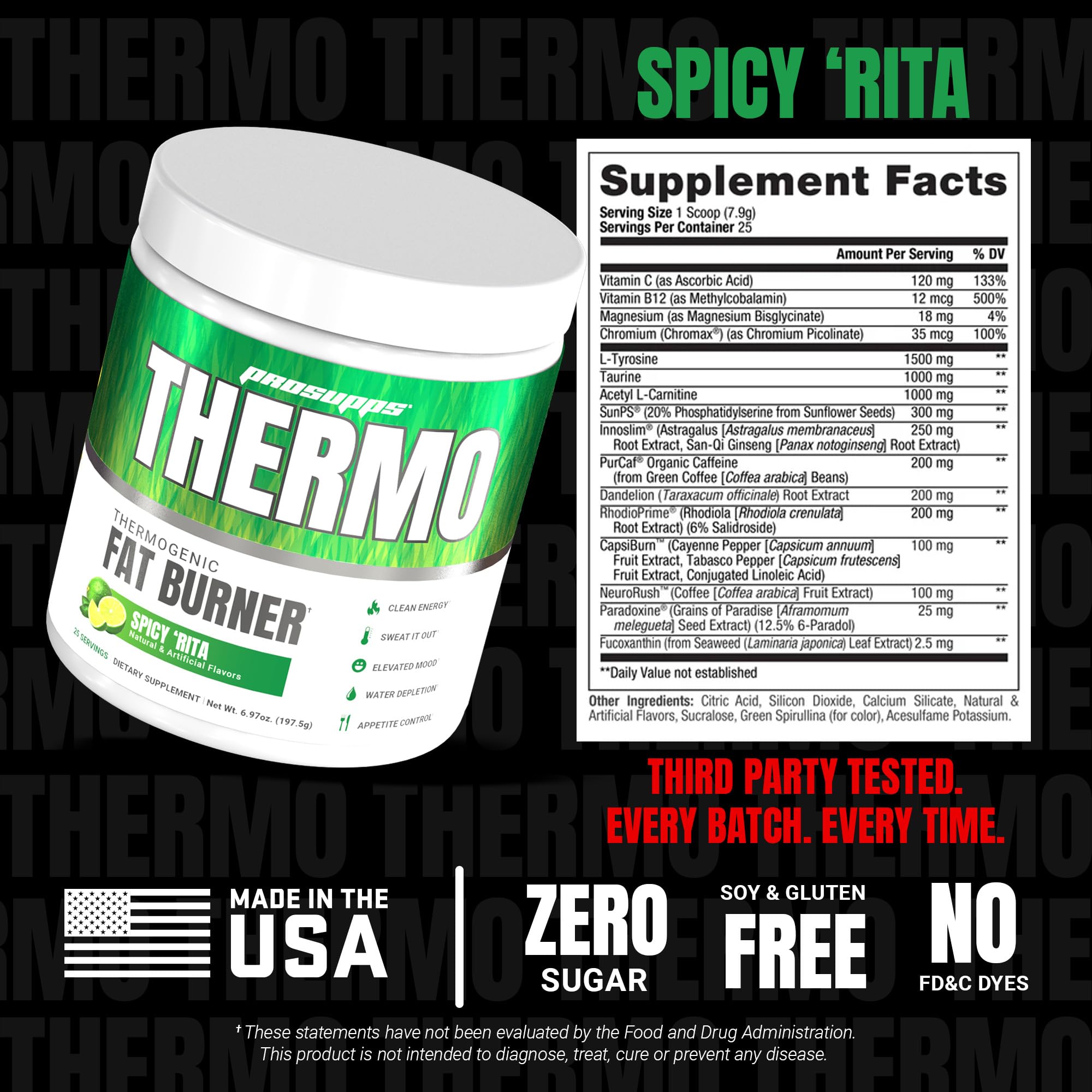 PROSUPPS Spicy Rita badge emphasizes gluten-free and vegan-friendly formulation