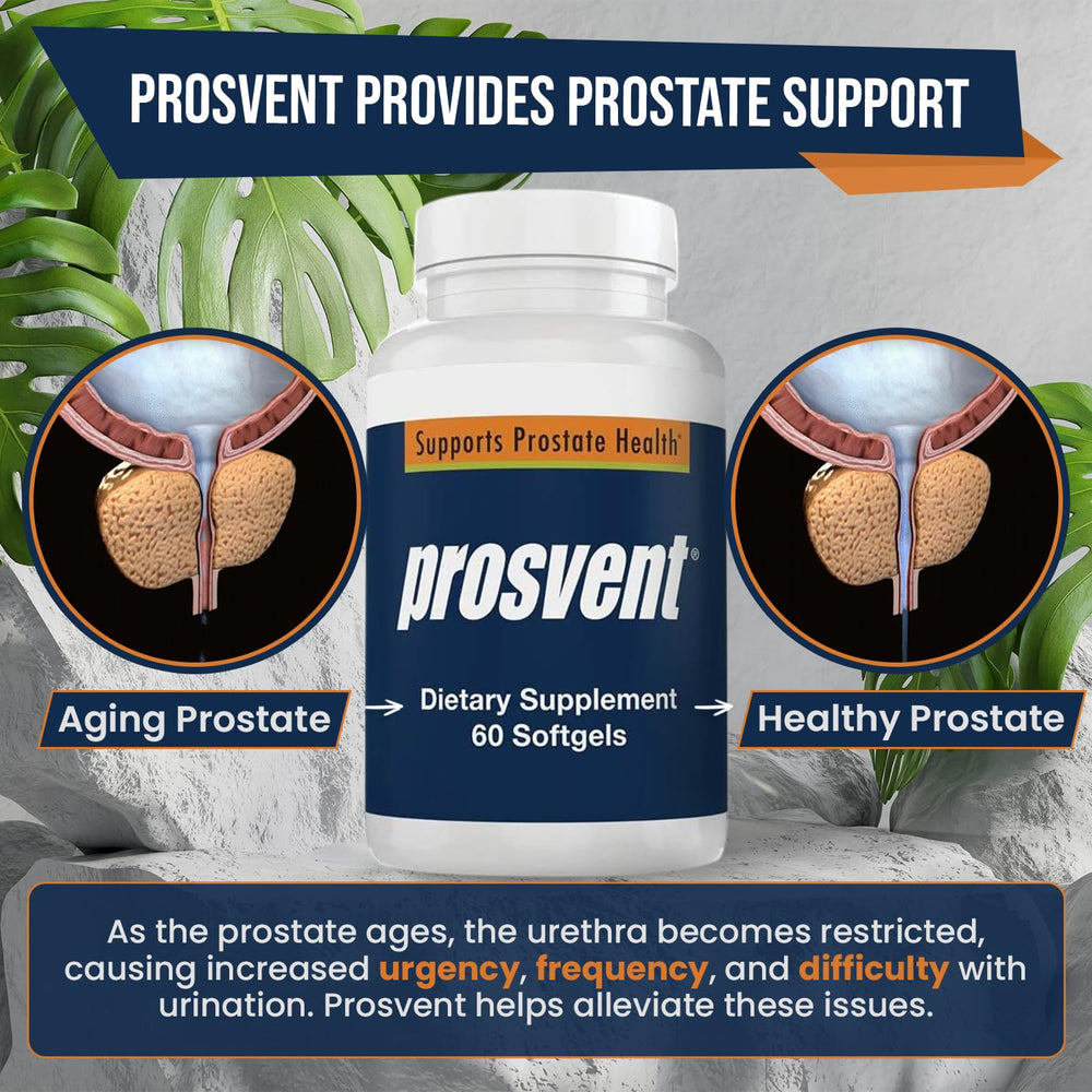 Prosvent Advanced Prostate Support bottle beside a glass of water.