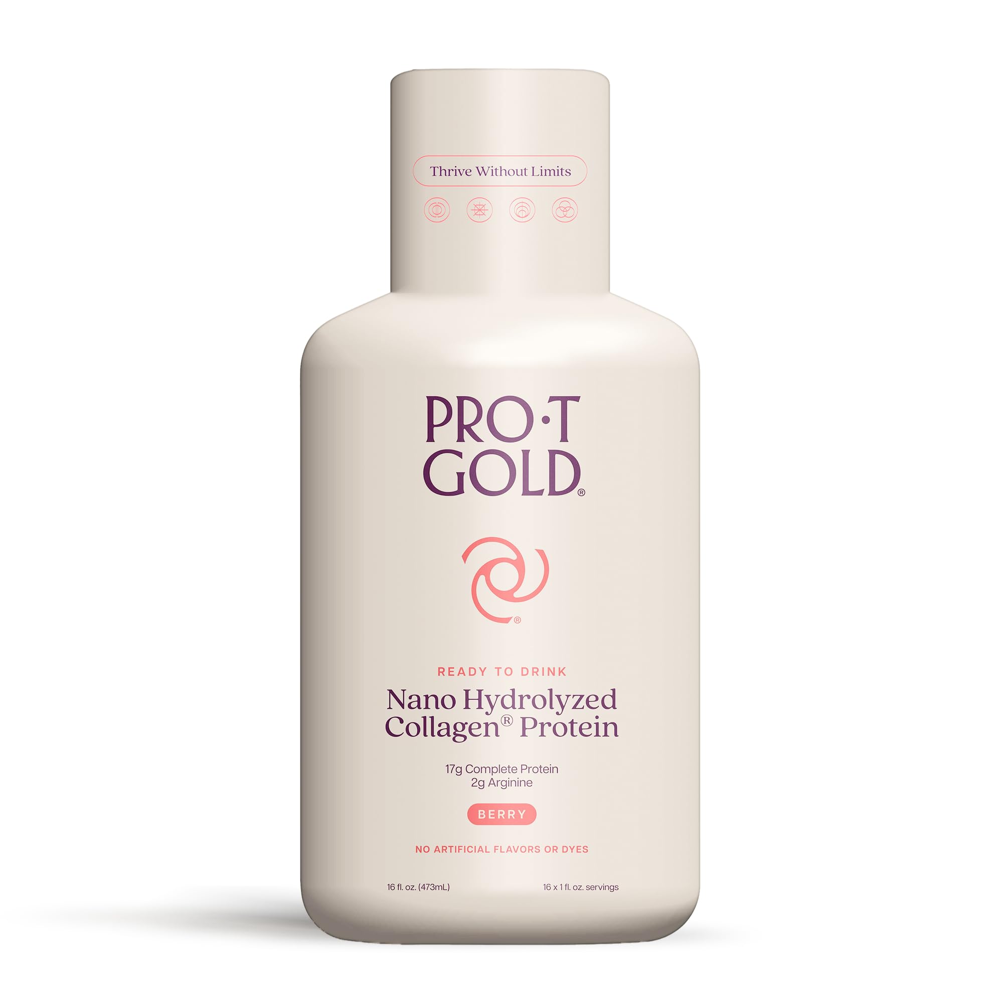 ProT Gold Berry Sugar Free Liquid Protein Shot bottle closeup for quick nourishment.