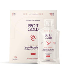ProT Gold berry bottle of liquid collagen shot for convenient on-the-go protein support.