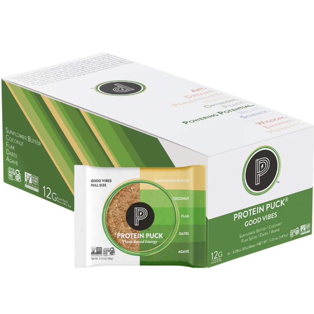 Protein Puck plant-based bar wrapper close-up for quick clean-energy snack