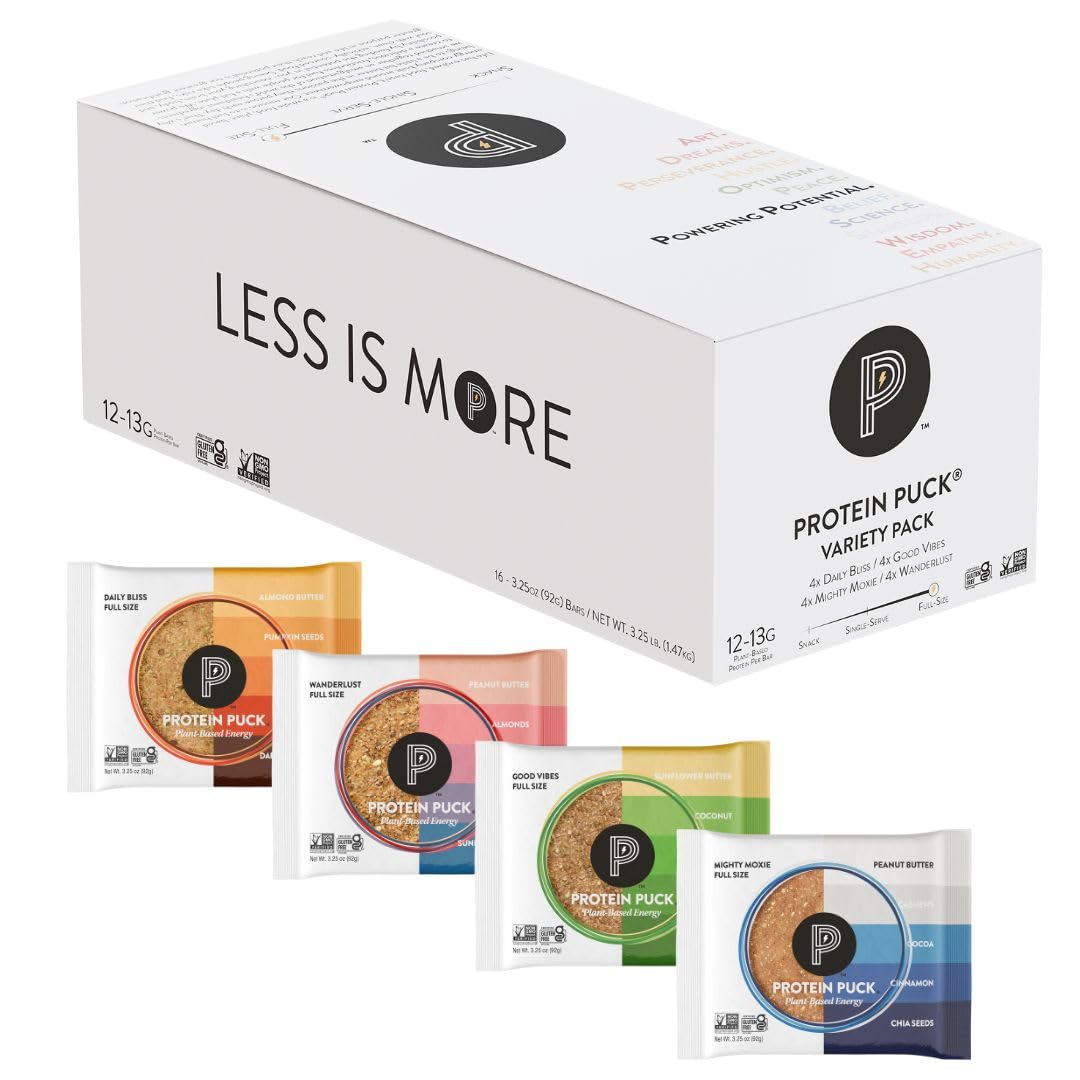Protein Puck variety pack with four flavors for convenient snacking and on the go energy.
