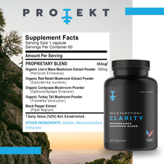 PROTEKT Lions Mane capsules close-up emphasizing natural mushroom blend