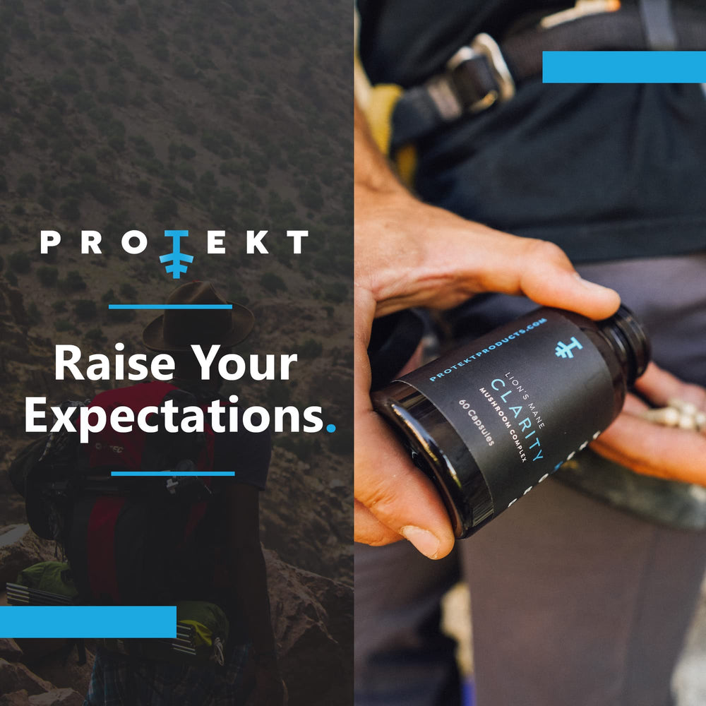 PROTEKT mushroom blend packaging conveys premium daily nootropic use