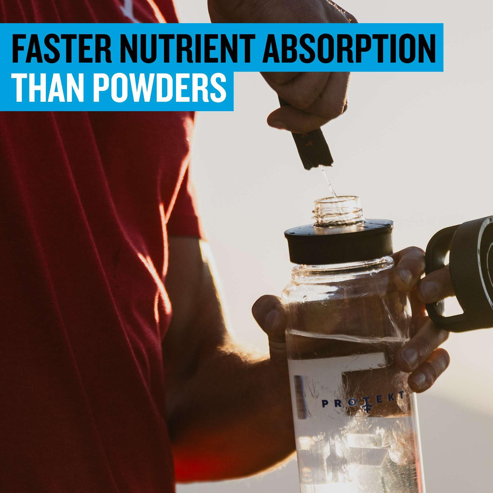 PROTEKT Raspberry packet on display with a sugar-free electrolyte blend.