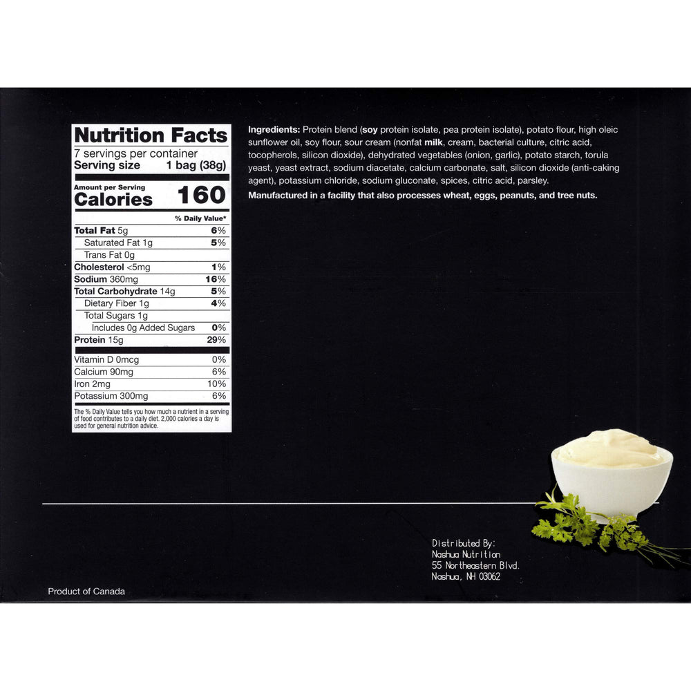 Proti-Thin zipper snacks nutrition panel highlights 15g protein per serving