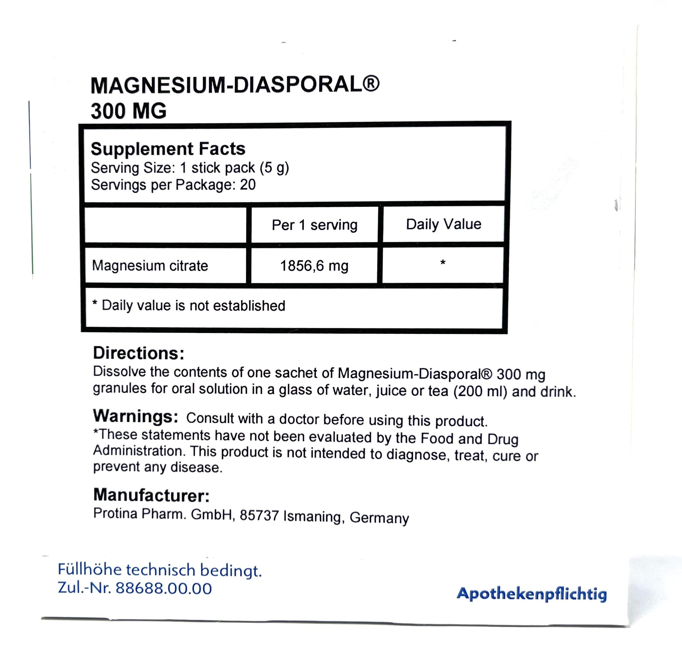 Protina Magnesium Diasporal granules dissolve quickly in water