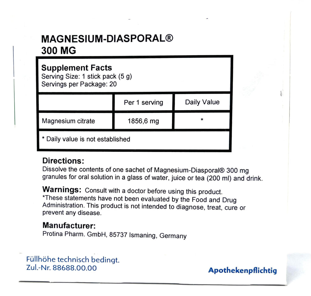 Protina Magnesium Diasporal granules dissolve quickly in water