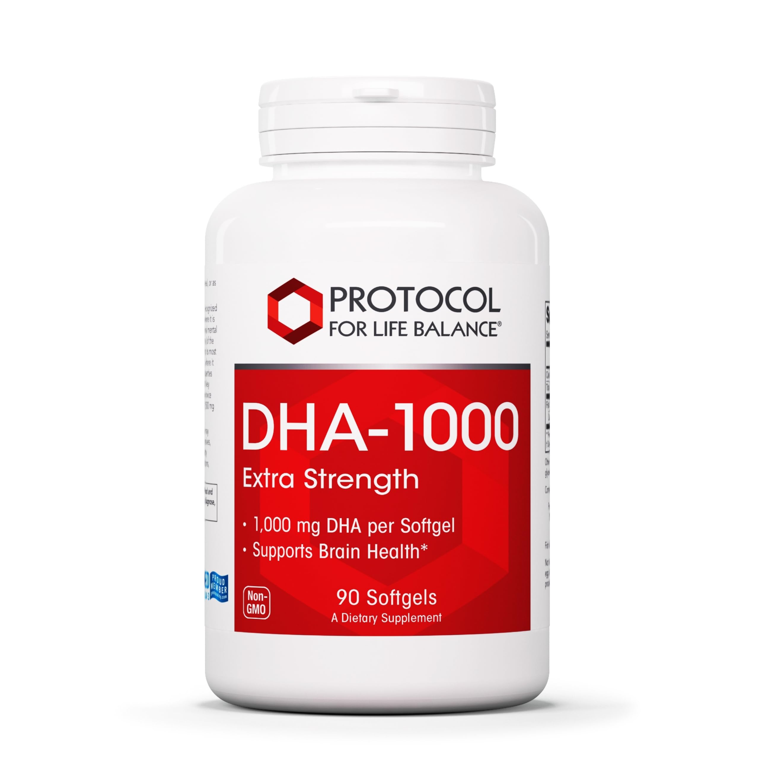 PROTOCOL FOR LIFE BALANCE DHA-1,000 bottle-front shows brain-health softgels to support daily function.