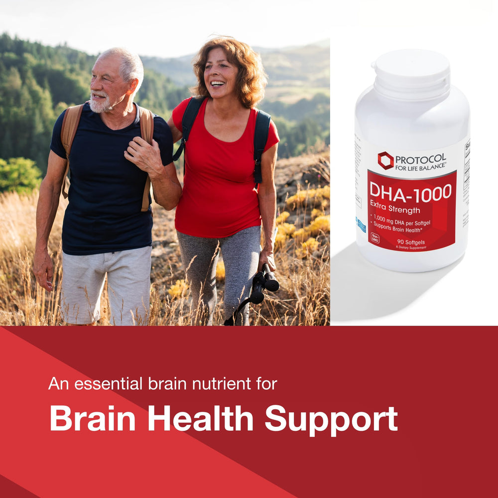PROTOCOL FOR LIFE BALANCE DHA-1,000 label highlights 1,000 mg DHA per softgel.