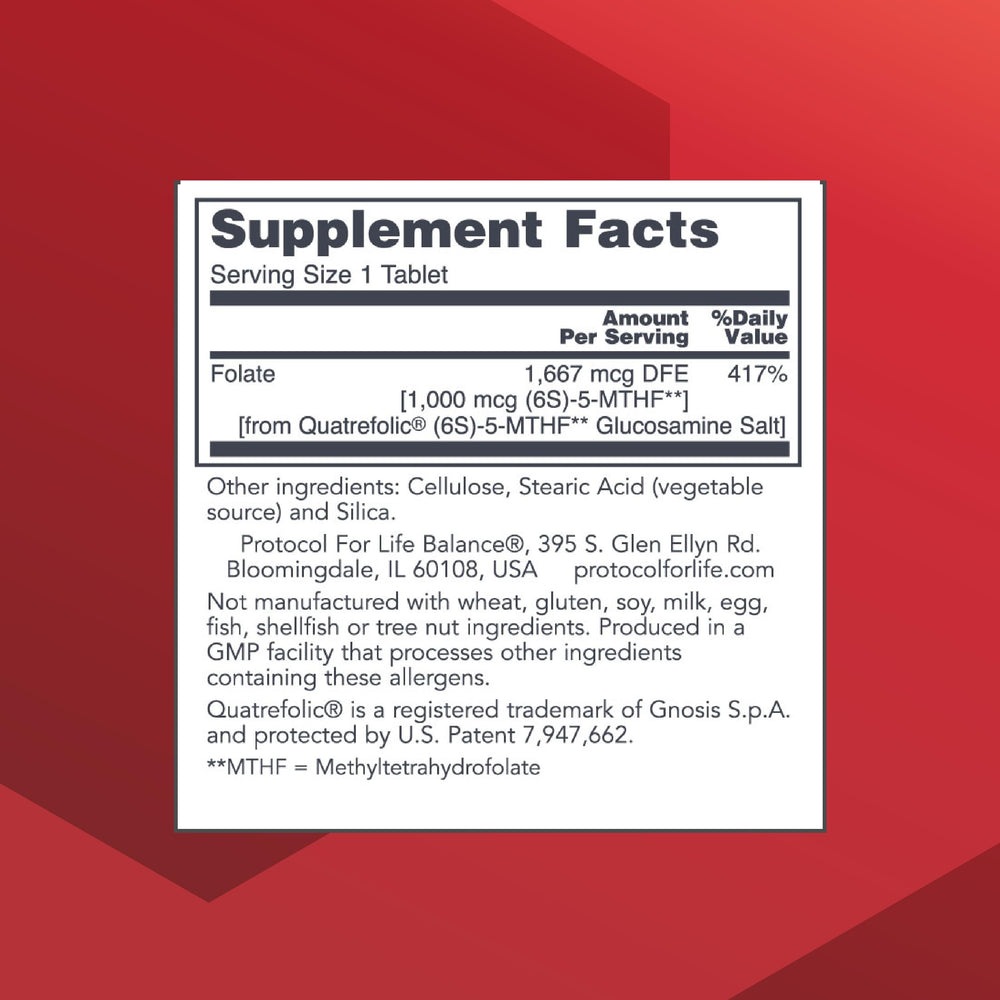 Close-up of 5-Methylfolate tablet showing 1000mcg dose for easy use