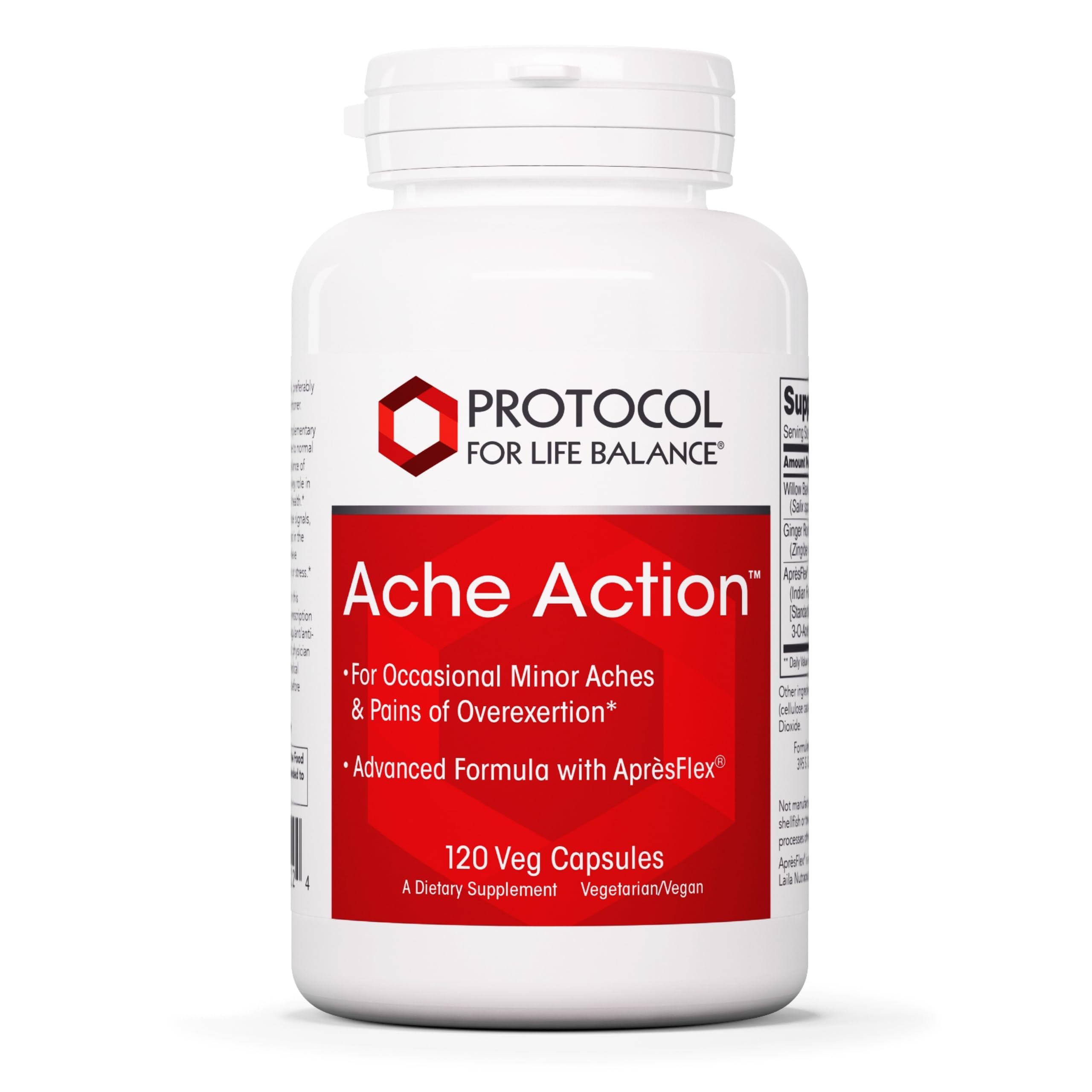 PROTOCOL FOR LIFE BALANCE Ache Action bottle front supports joint comfort for active lifestyles