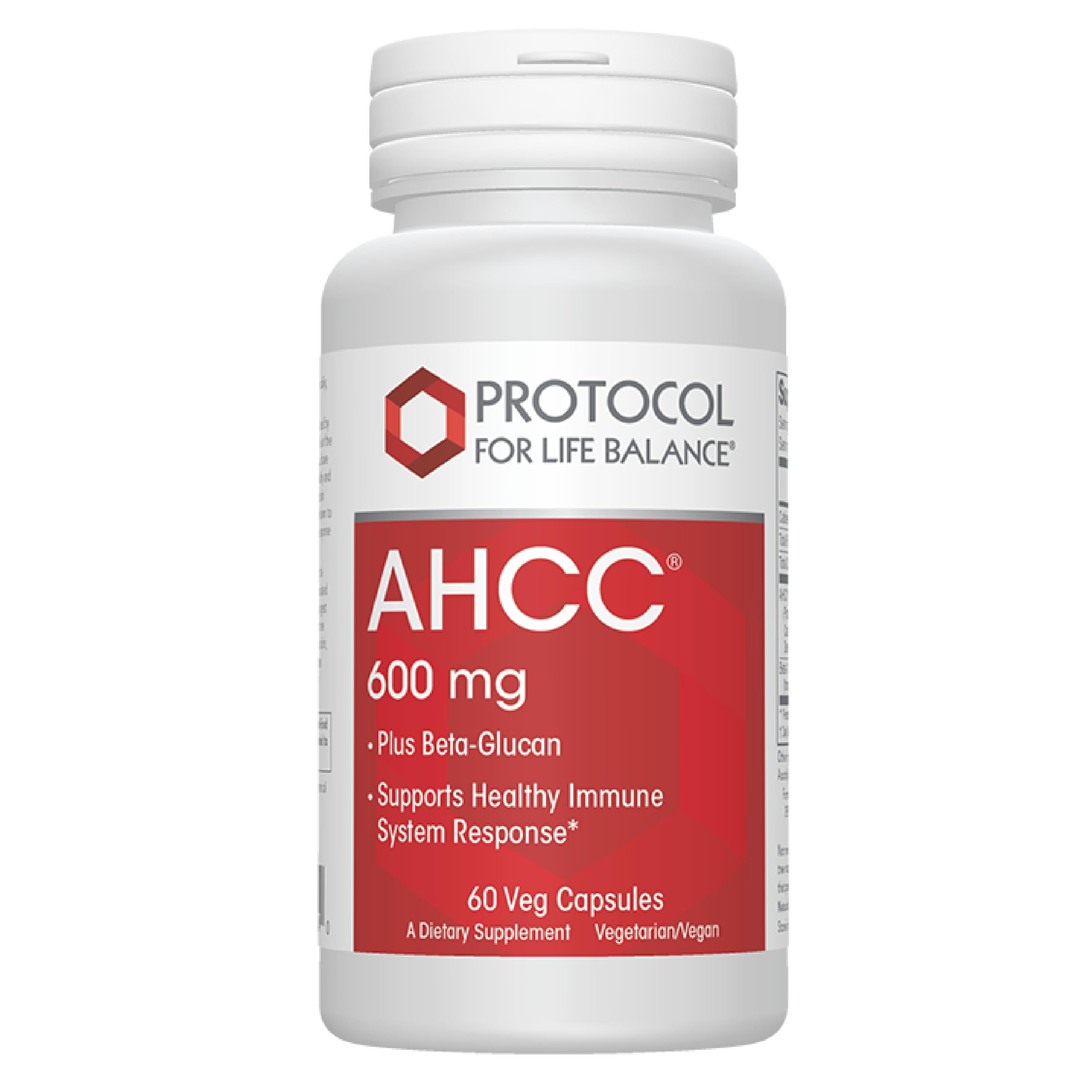 PROTOCOL FOR LIFE BALANCE AHCC 600mg bottle front designed for immune support