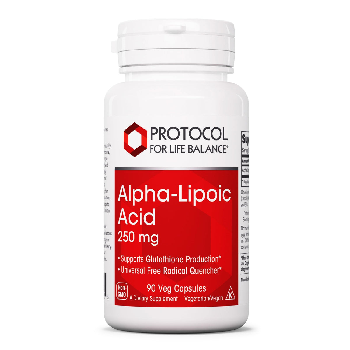Protocol For Life Balance Alpha-Lipoic Acid bottle close-up for daily antioxidant support.