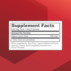 Protocol For Life Balance Alpha-Lipoic Acid capsules close-up showing 250 mg per capsule.