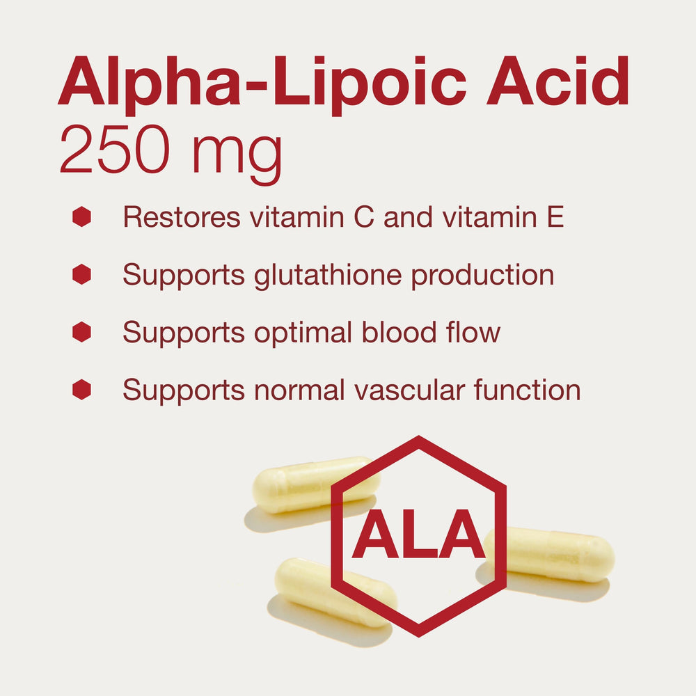 Protocol For Life Balance Alpha-Lipoic Acid bottle emphasizes dairy-free and kosher features.