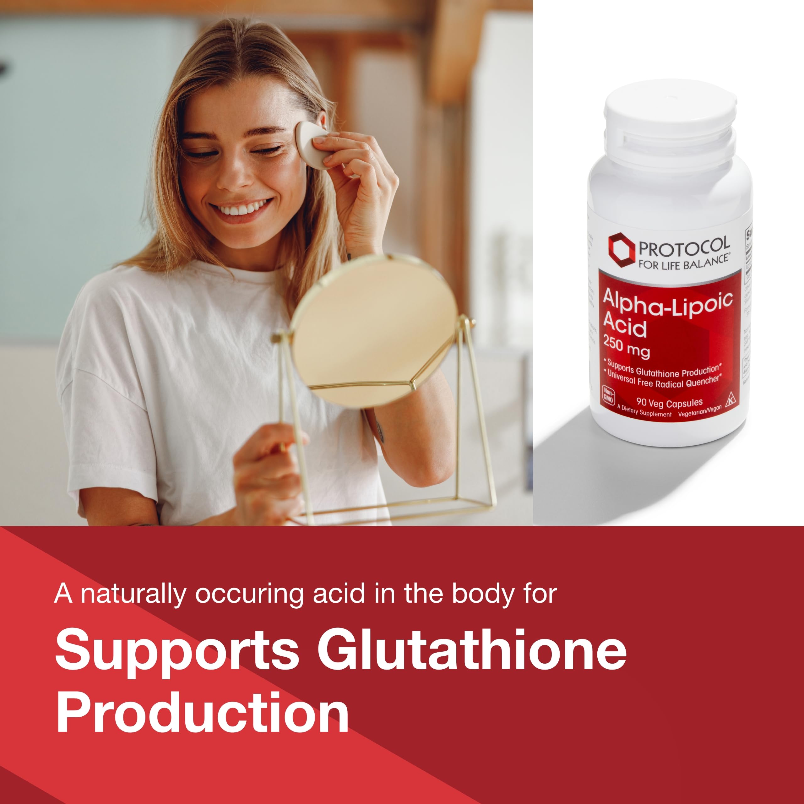Protocol For Life Balance Alpha-Lipoic Acid label highlights dairy-free and kosher features.