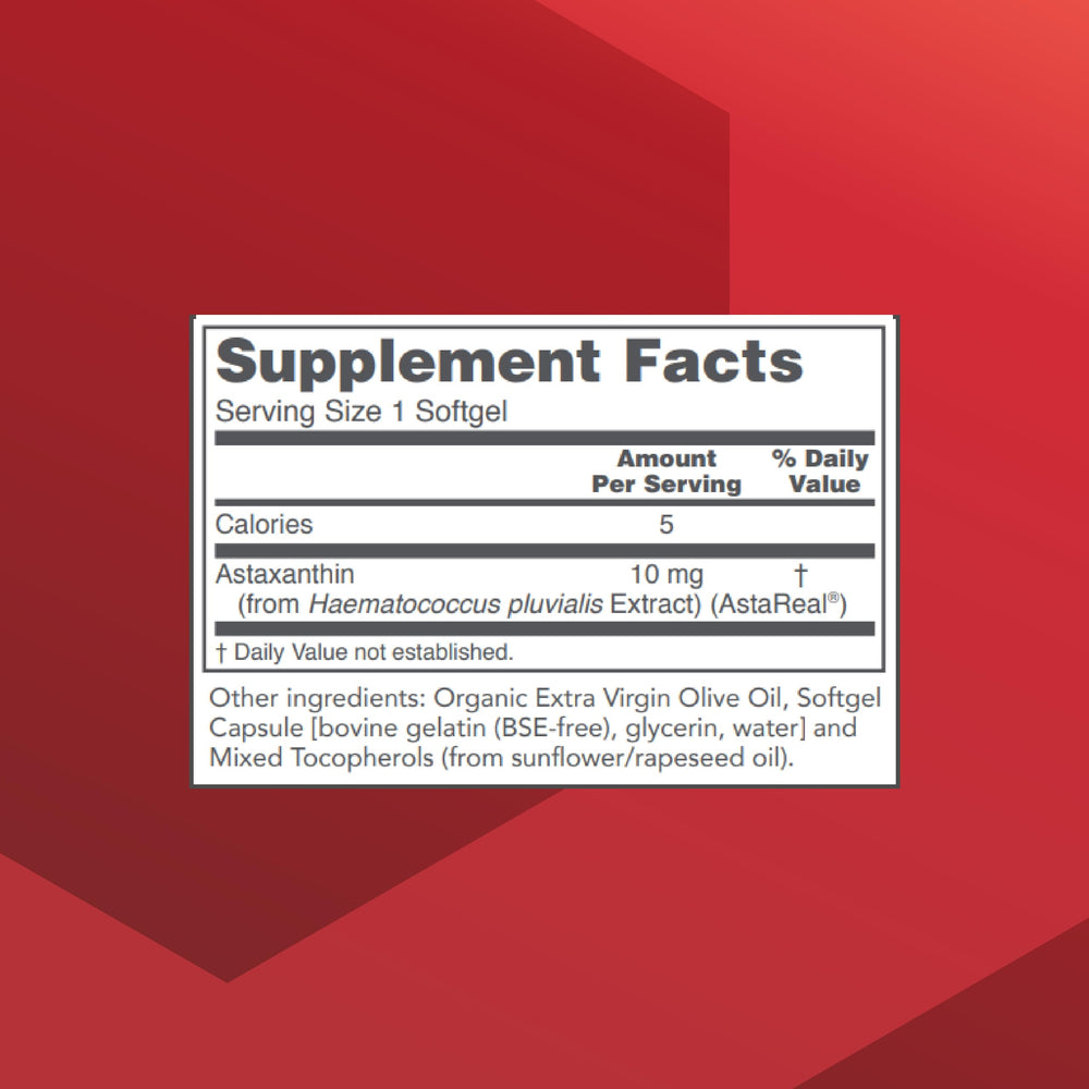 Protocol for Life Balance astaxanthin softgel label closeup shows non-GMO, dairy-free formula