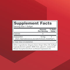 Protocol for Life Balance astaxanthin softgel label closeup shows non-GMO, dairy-free formula