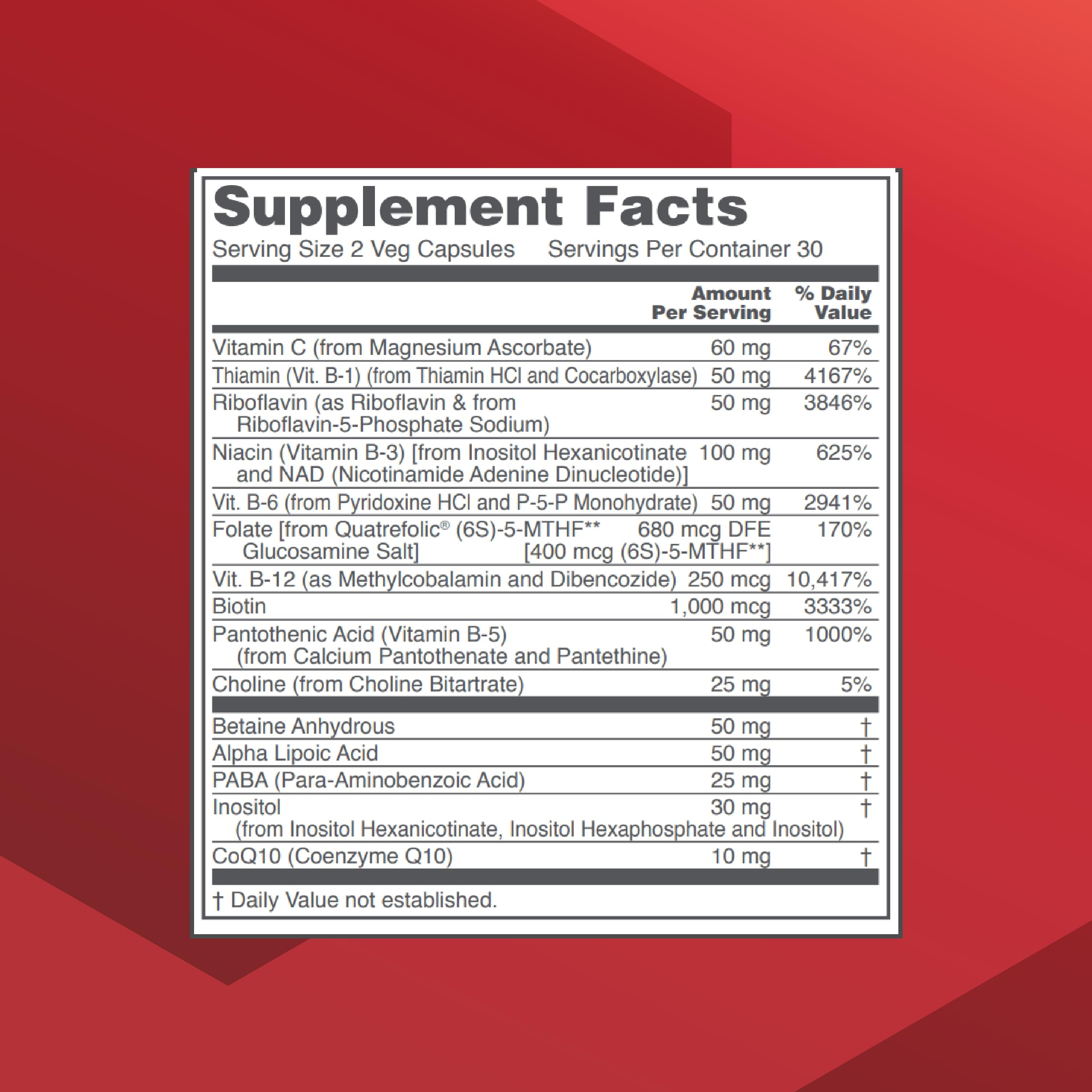 Capsules of Protocol for Life Balance Neuro Factors showing activated B vitamins