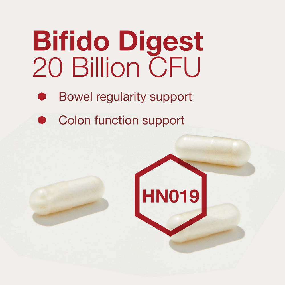 Identity-verified GI support badge on Bifido Digest packaging.