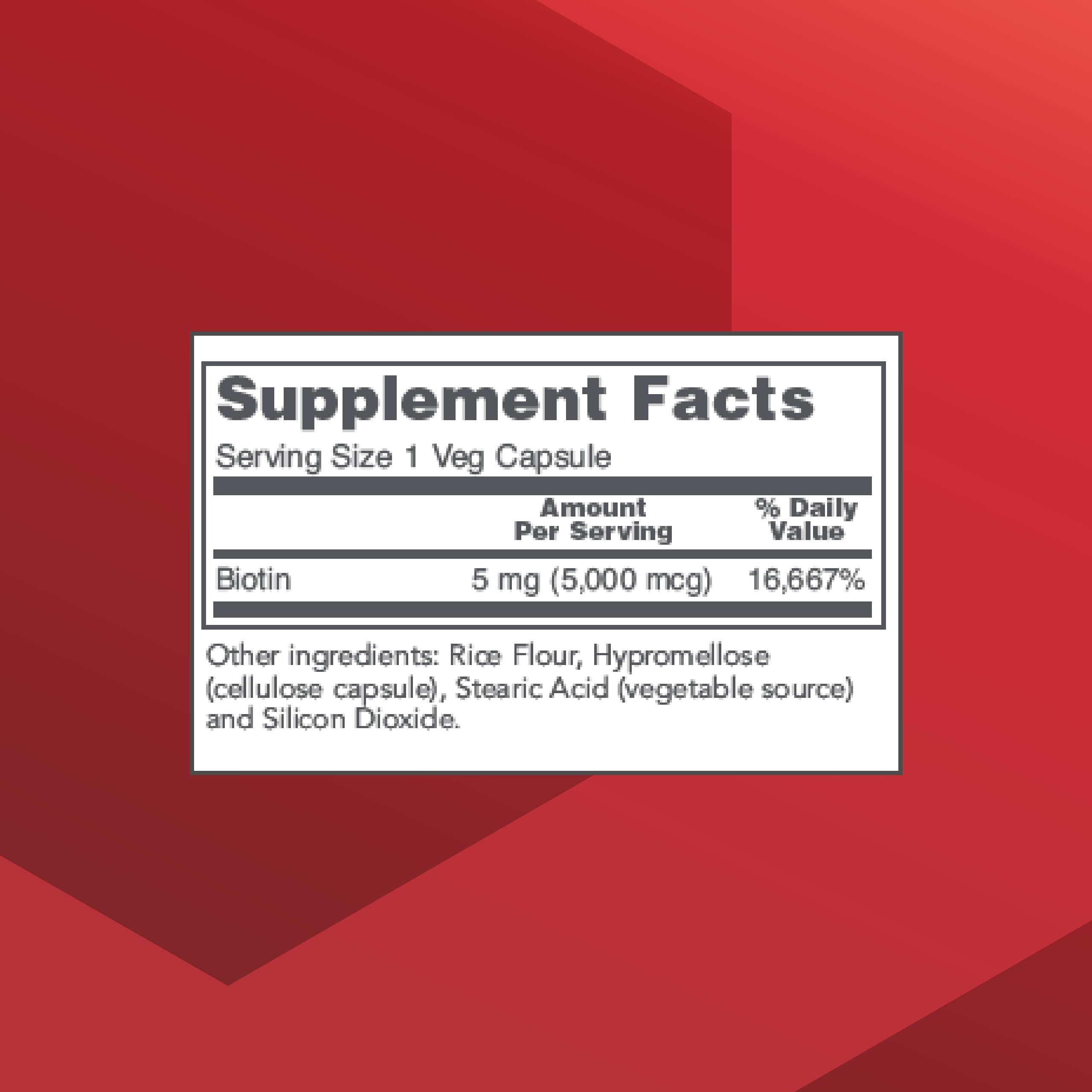 Close-up of PROTOCOL FOR LIFE BALANCE Biotin 5000mcg bottle label and dosing