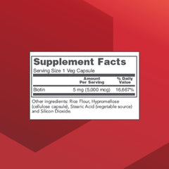 Close-up of PROTOCOL FOR LIFE BALANCE Biotin 5000mcg bottle label and dosing