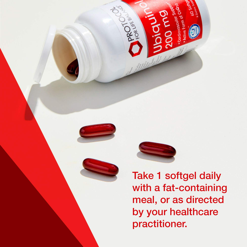 Protocol For Life Balance ubiquinol bottle pour showing daily use in routine