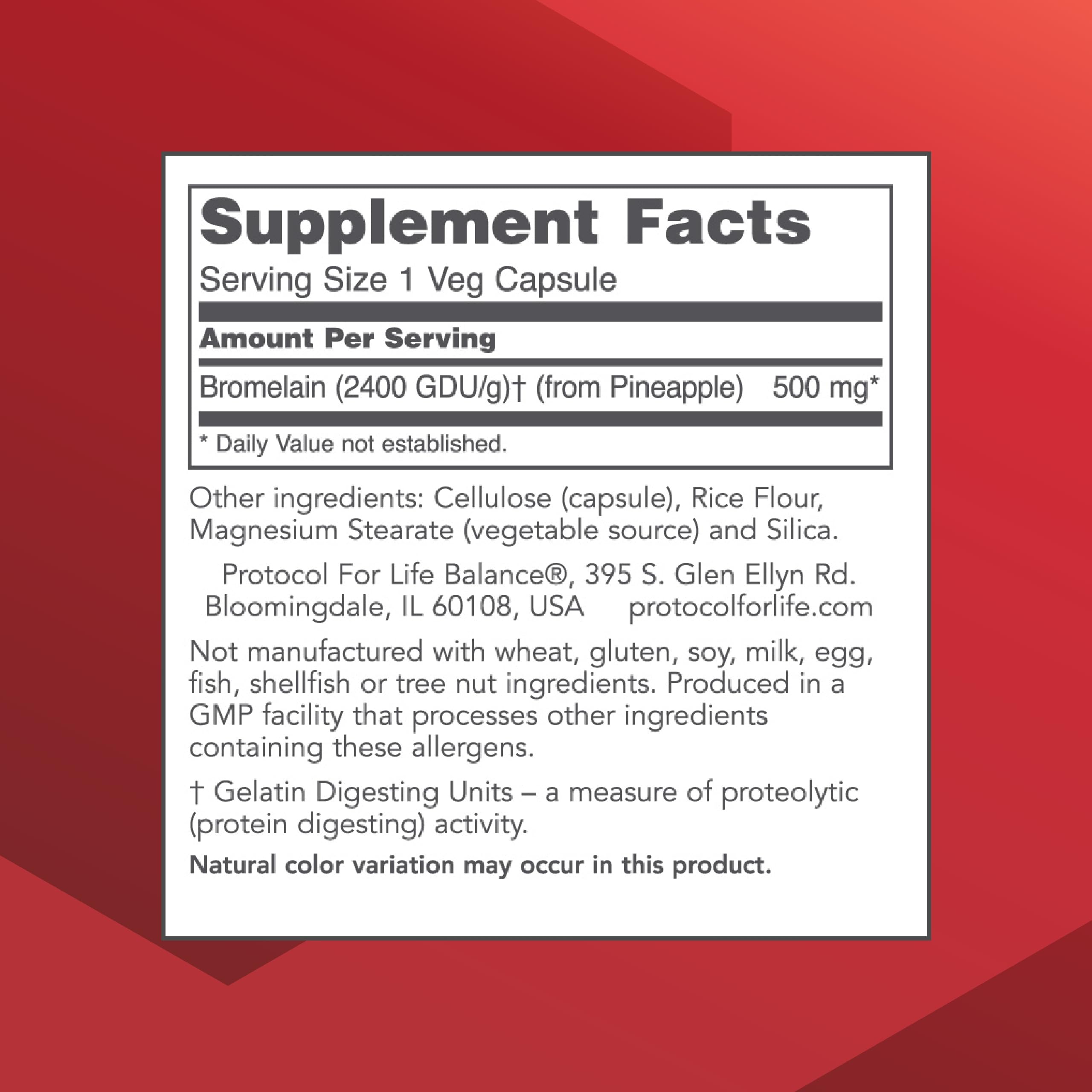 Protocol for Life Balance Bromelain capsules being poured for easy dosing