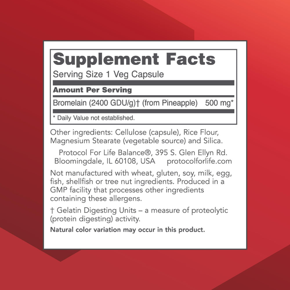Protocol for Life Balance Bromelain capsules being poured for easy dosing