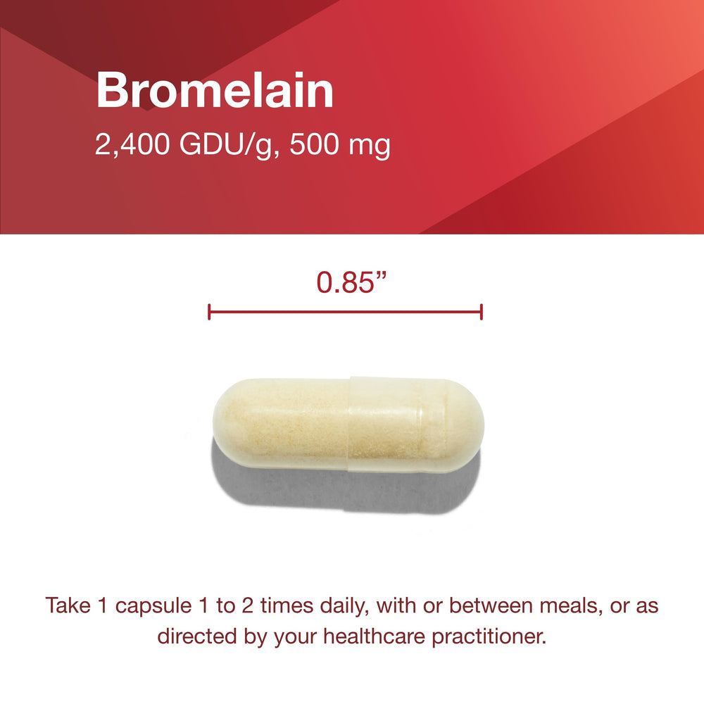 Close-up of Protocol for Life Balance Bromelain capsules showing texture