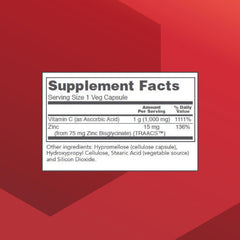 Close-up of PROTOCOL FOR LIFE BALANCE C-1000 + Zinc-15 capsules highlighting zinc bisglycinate.