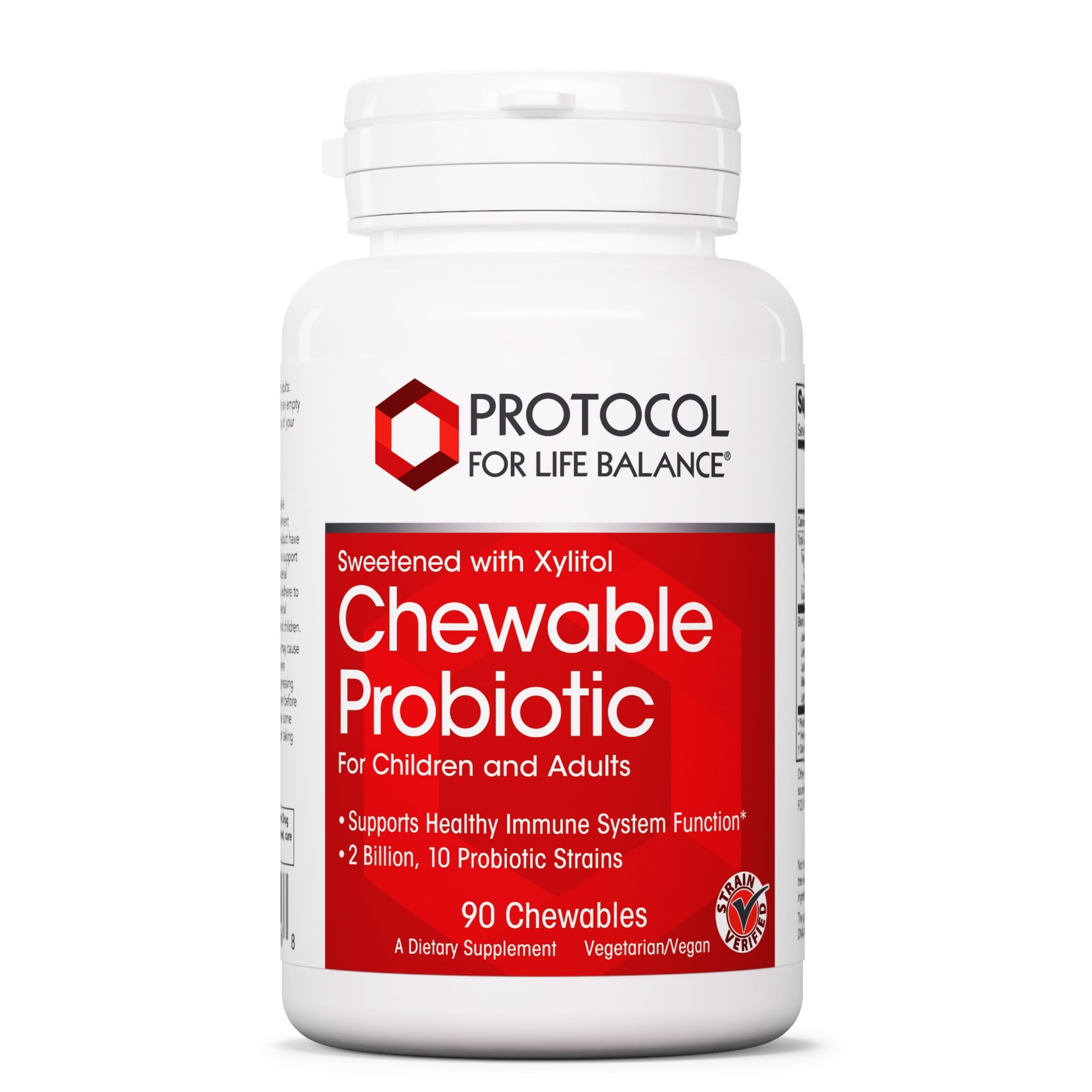 PROTOCOL FOR LIFE BALANCE chewable probiotic bottle showing 2B CFU for digestive support