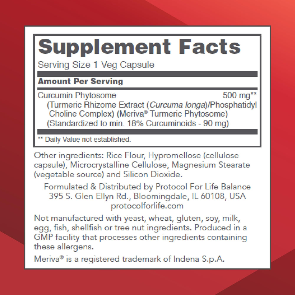 PROTOCOL FOR LIFE BALANCE Curcumin PC bottle back label details dosage and usage