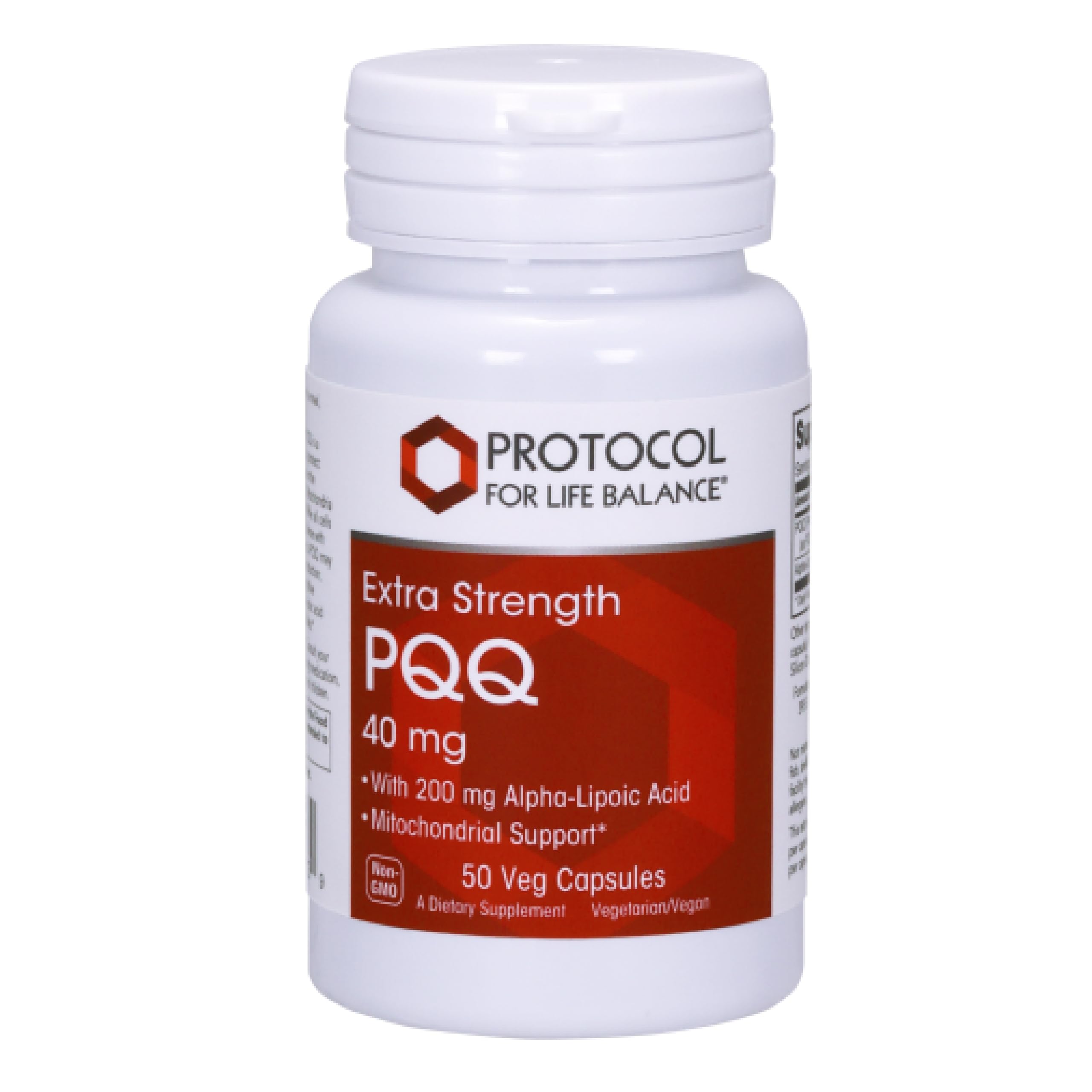 PROTOCOL FOR LIFE BALANCE extra-strength PQQ bottle with 40 mg capsules for cellular energy.