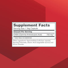 GABA 750mg bottle label showing dosage and allergen-friendly features