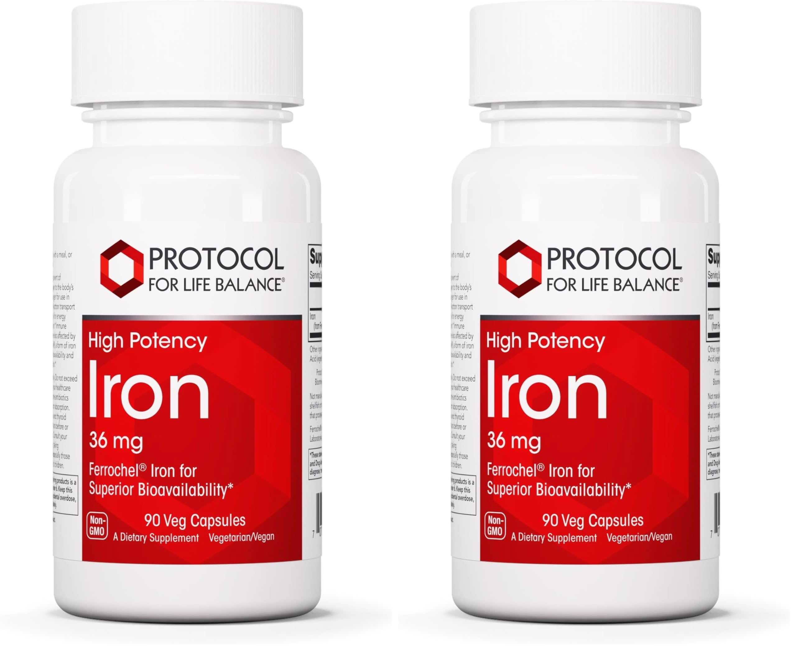 Protocol for Life Balance Iron 36mg bottle on shelf, supports energy and daily immune function.