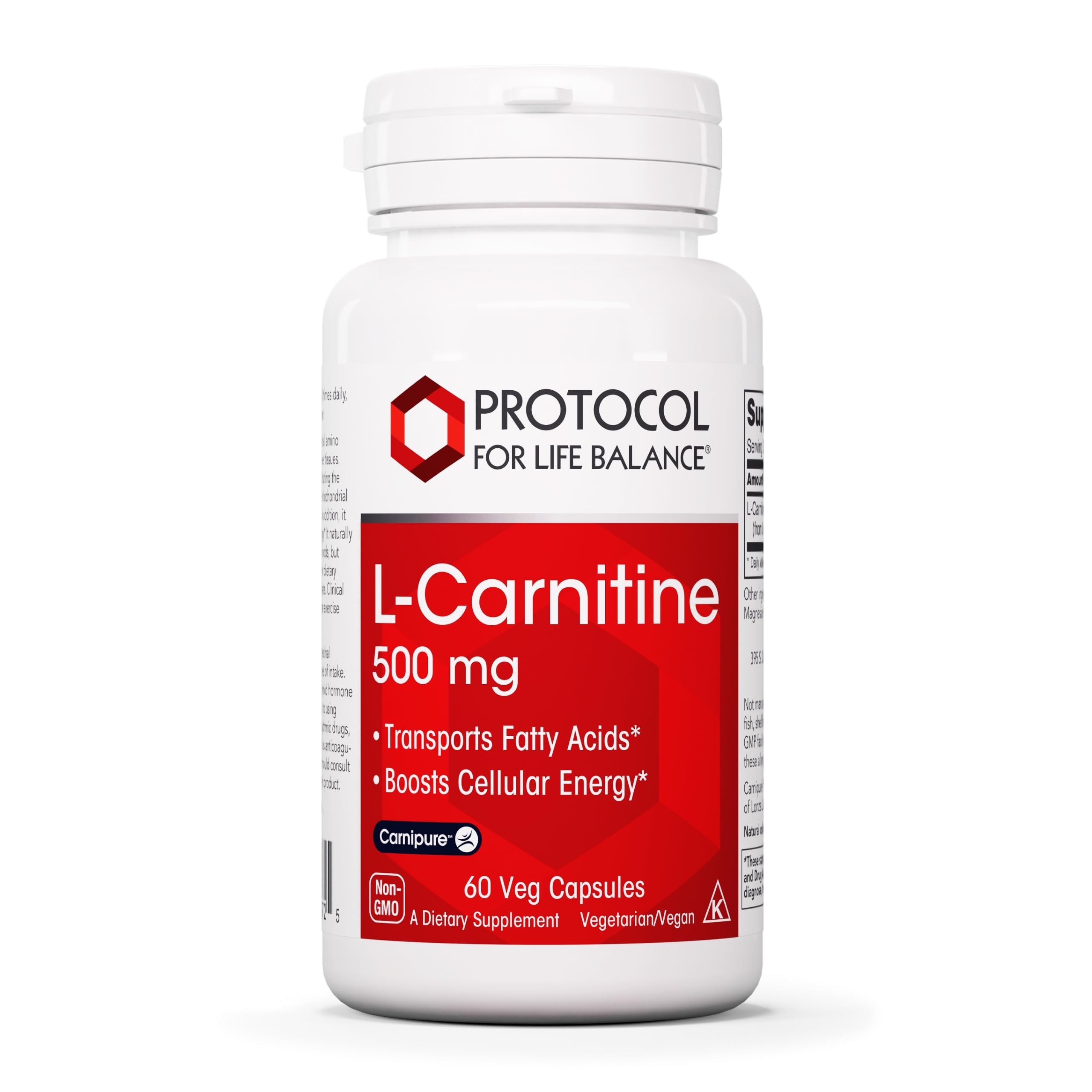 Protocol For Life Balance L-Carnitine 500mg bottle front view highlighting the product