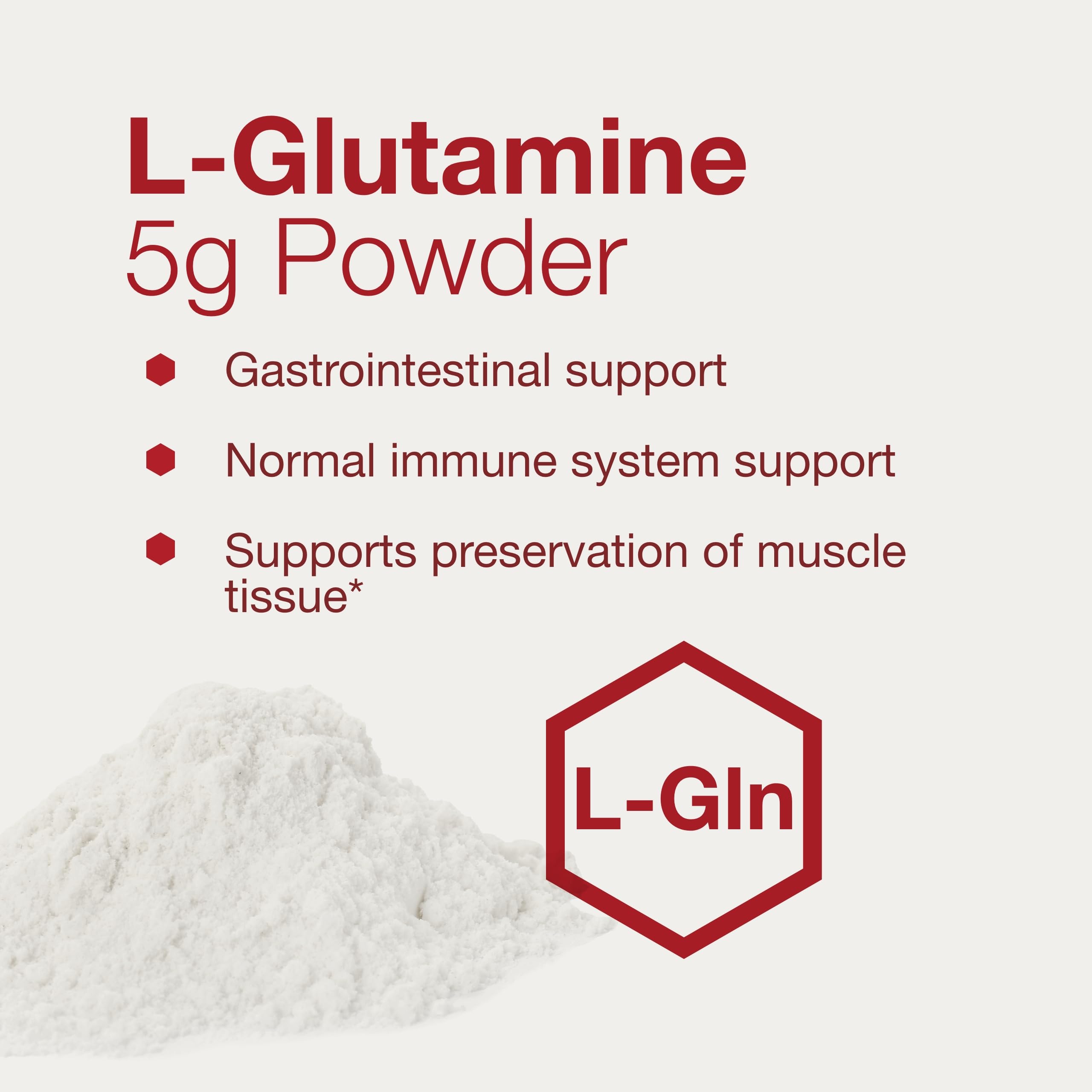 L-Glutamine powder and measuring scoop for precise dosing.