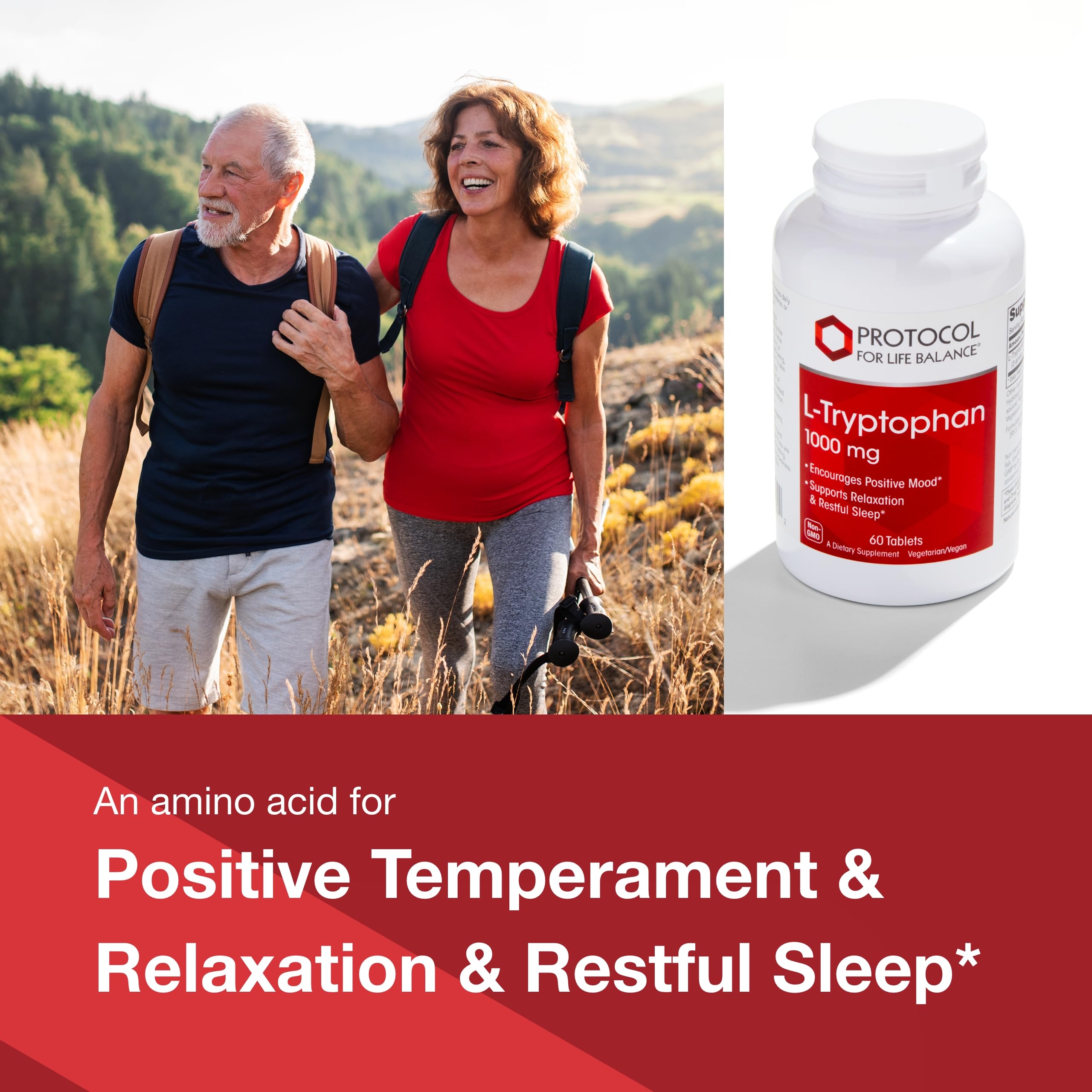 Protocol for Life Balance L-Tryptophan label detailing 1000mg per tablet.