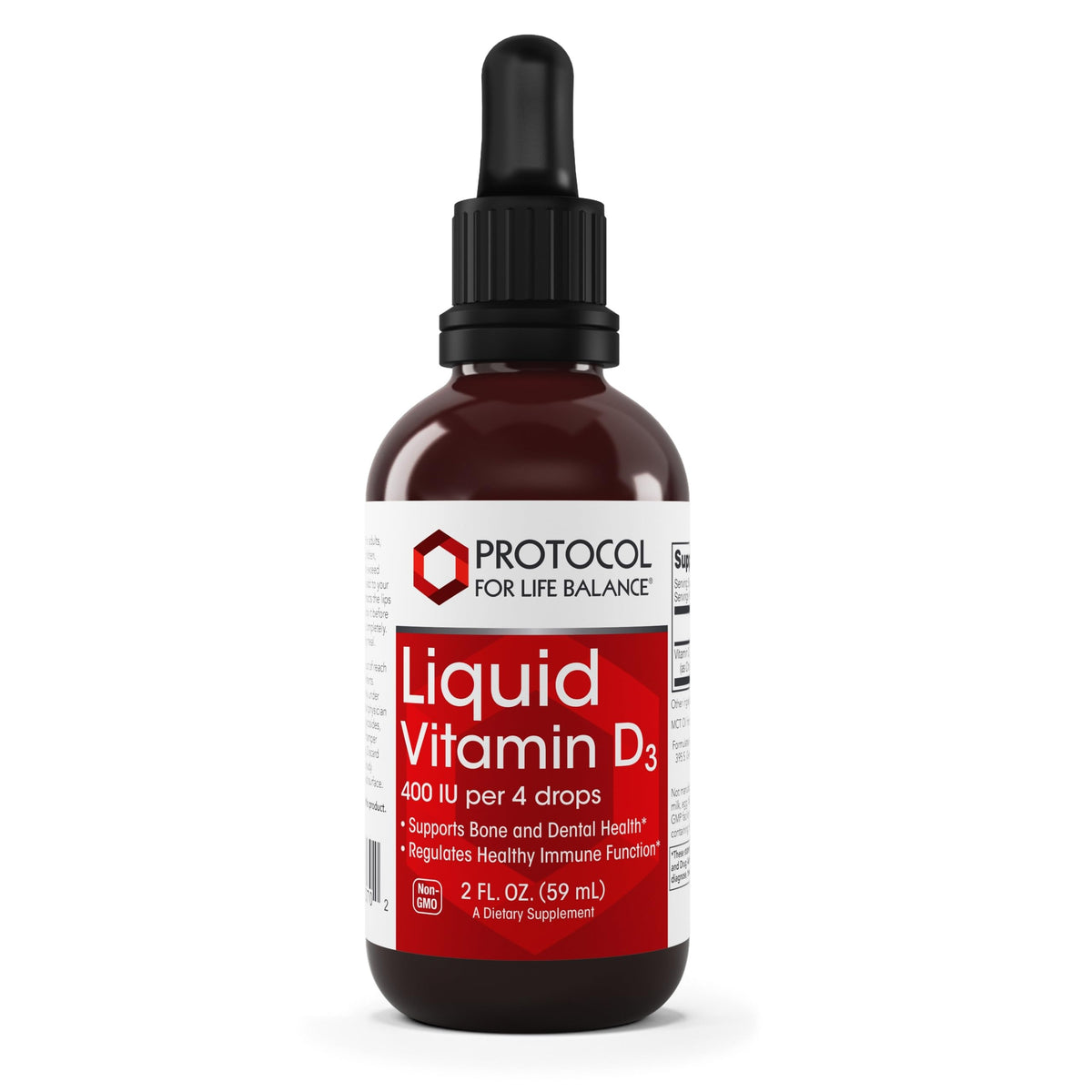 Protocol For Life Balance liquid vitamin D3 bottle with easy drops for daily use.