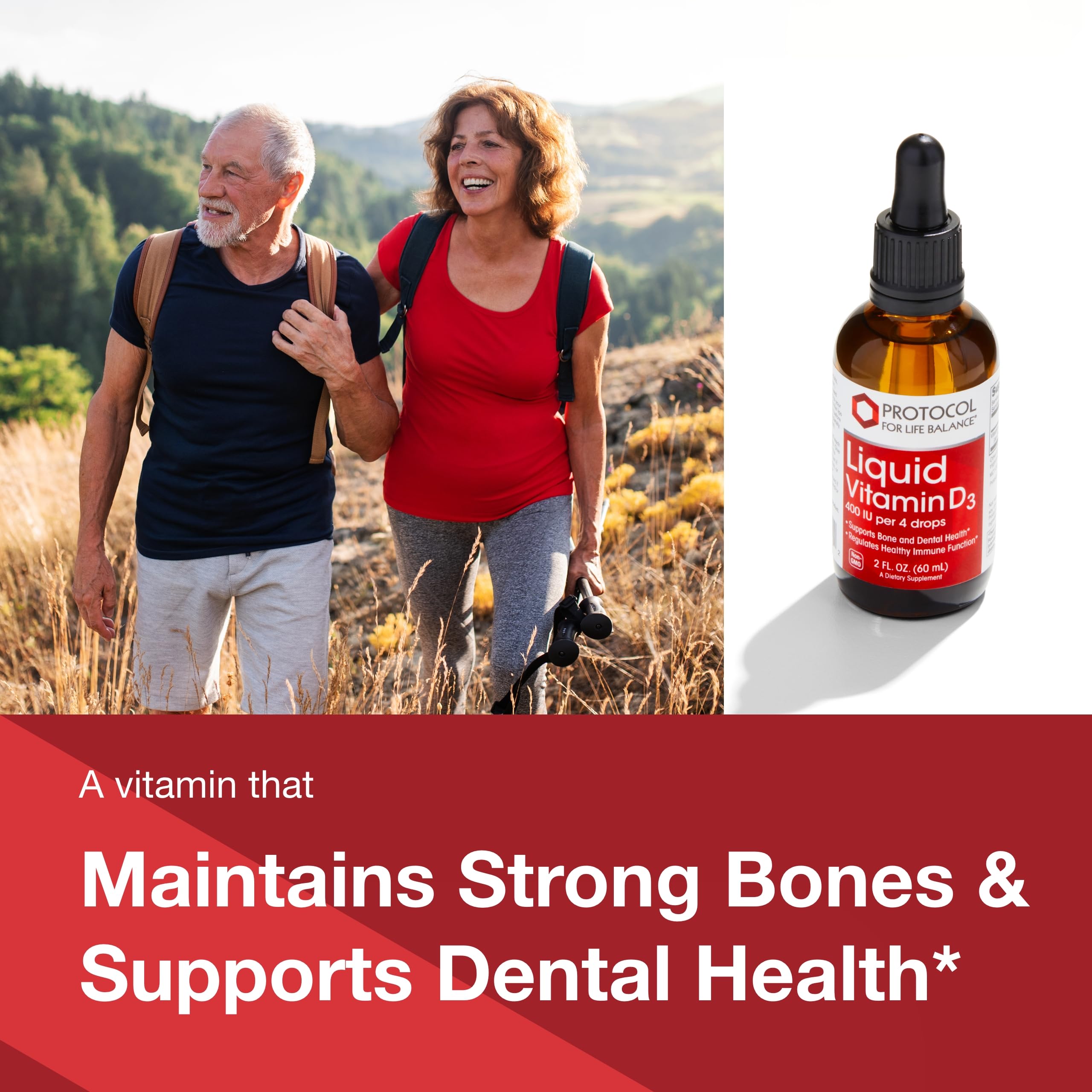 Protocol For Life Balance liquid vitamin D3 label closeup highlights product ingredients.