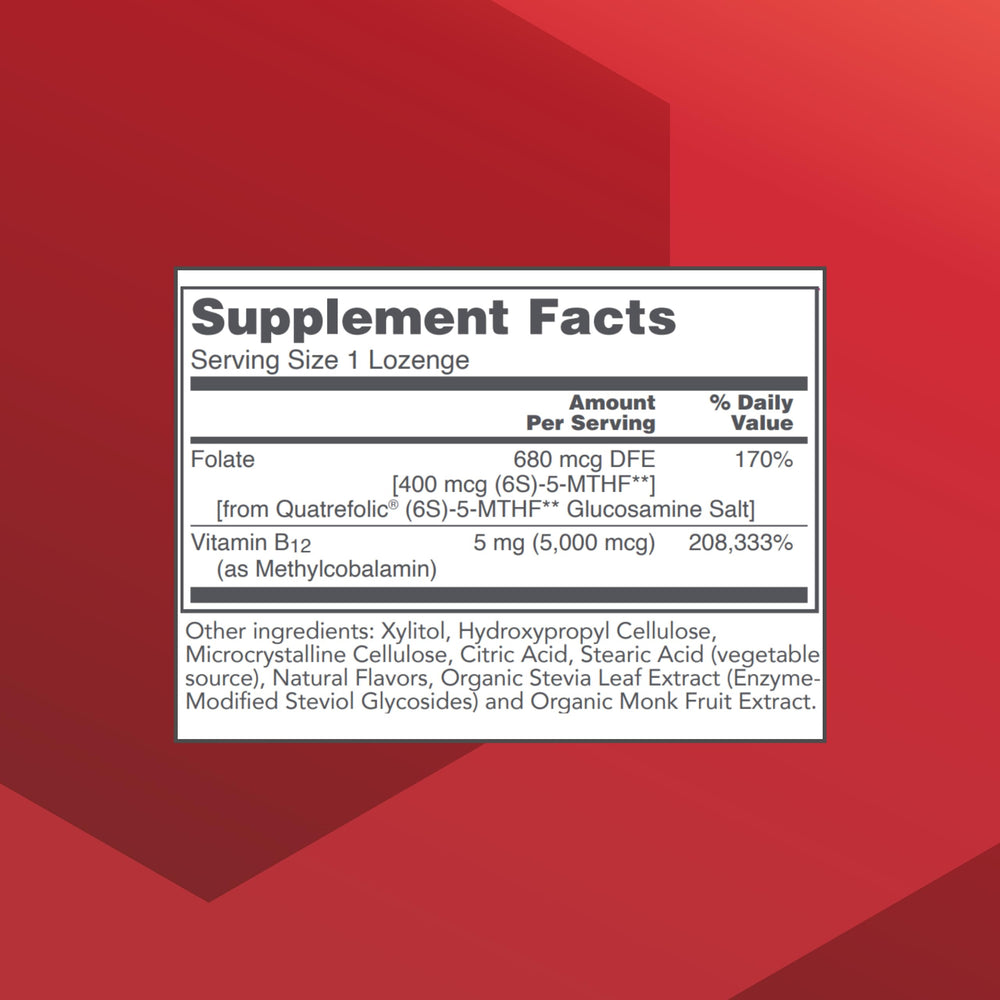 Close view of Protocol for Life Balance methyl B12 lozenge label