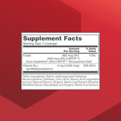 Close view of Protocol for Life Balance methyl B12 lozenge label