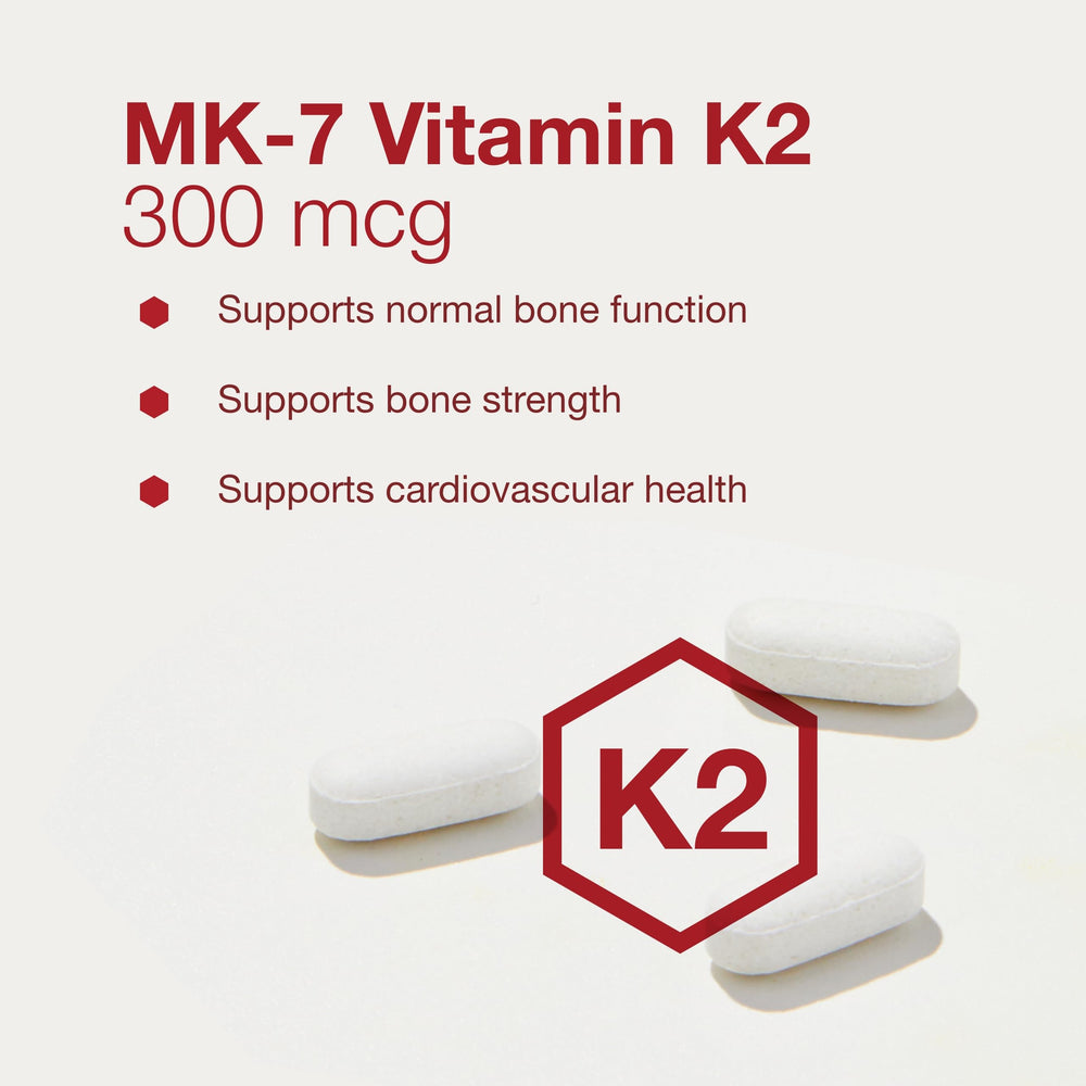 Label detail on Protocol for Life Balance MK-7 showing non-GMO fermentation and 300 mcg per capsule.