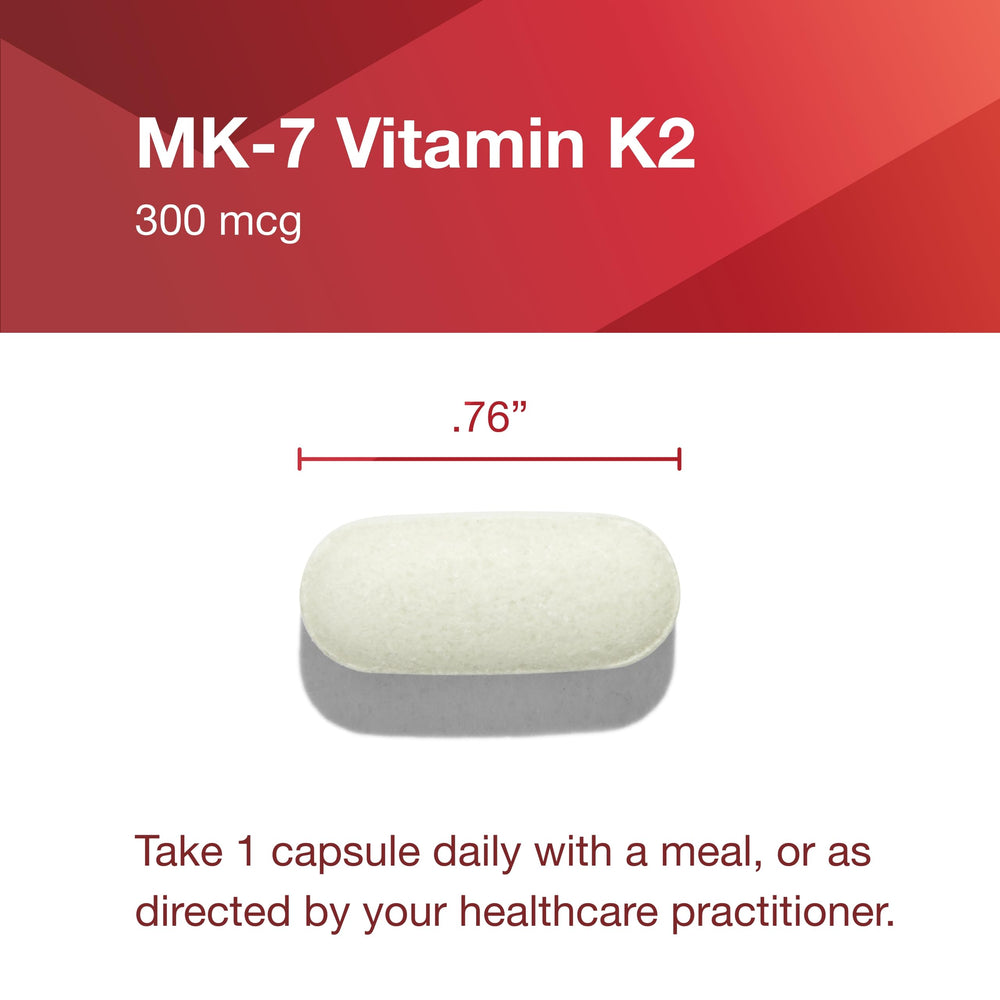 Nutrition facts for Protocol for Life Balance MK-7, 300 mcg per capsule.