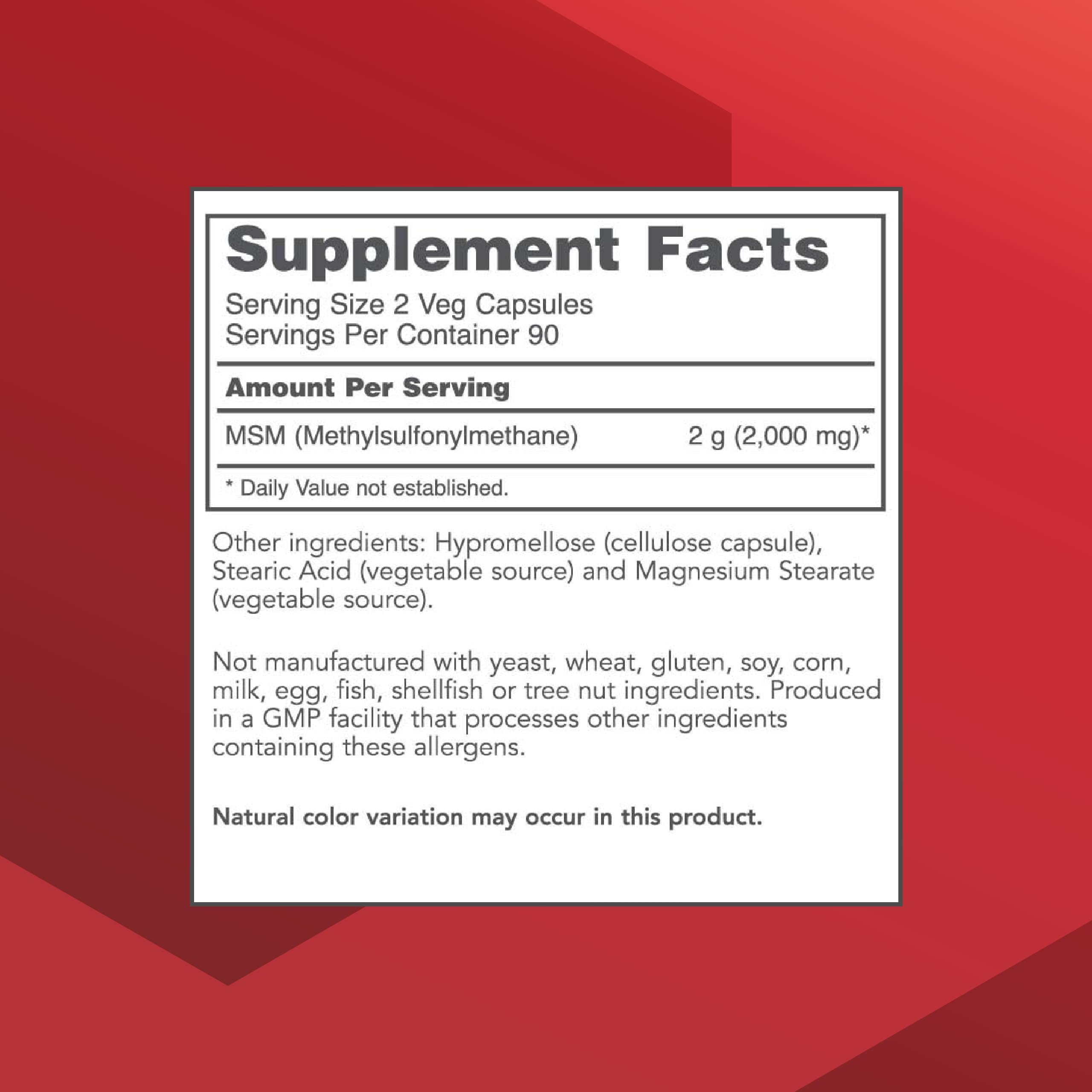 PROTOCOL FOR LIFE BALANCE MSM capsules closeup for convenient vegan non-GMO supplement