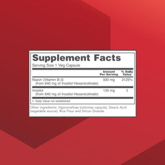 Niacin 500mg capsules close-up showing no-flush formula for comfortable use