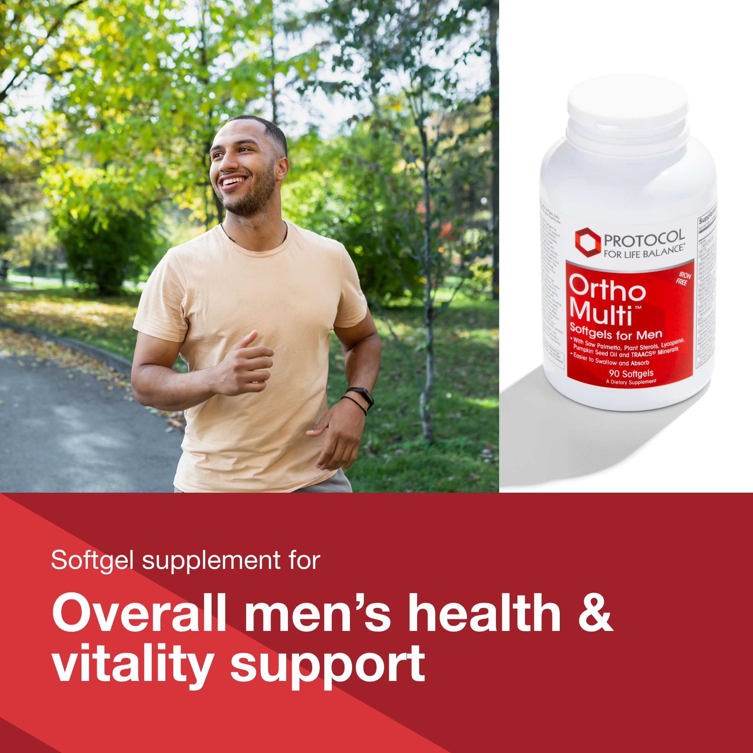 Ortho Multi softgels pour shot demonstrating easy daily dosage.