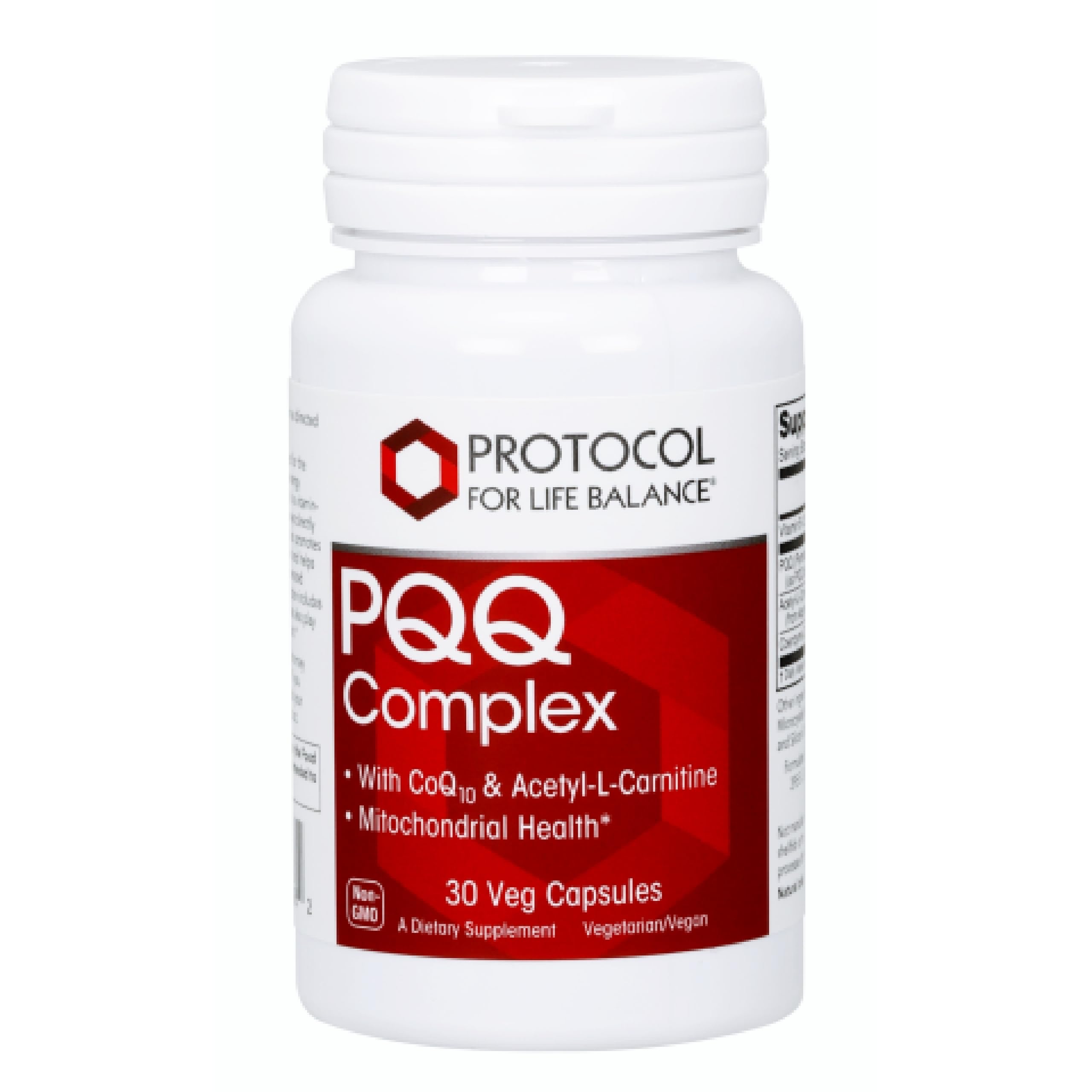 PROTOCOL FOR LIFE BALANCE PQQ Complex bottle for daily mitochondrial support and energy potential.